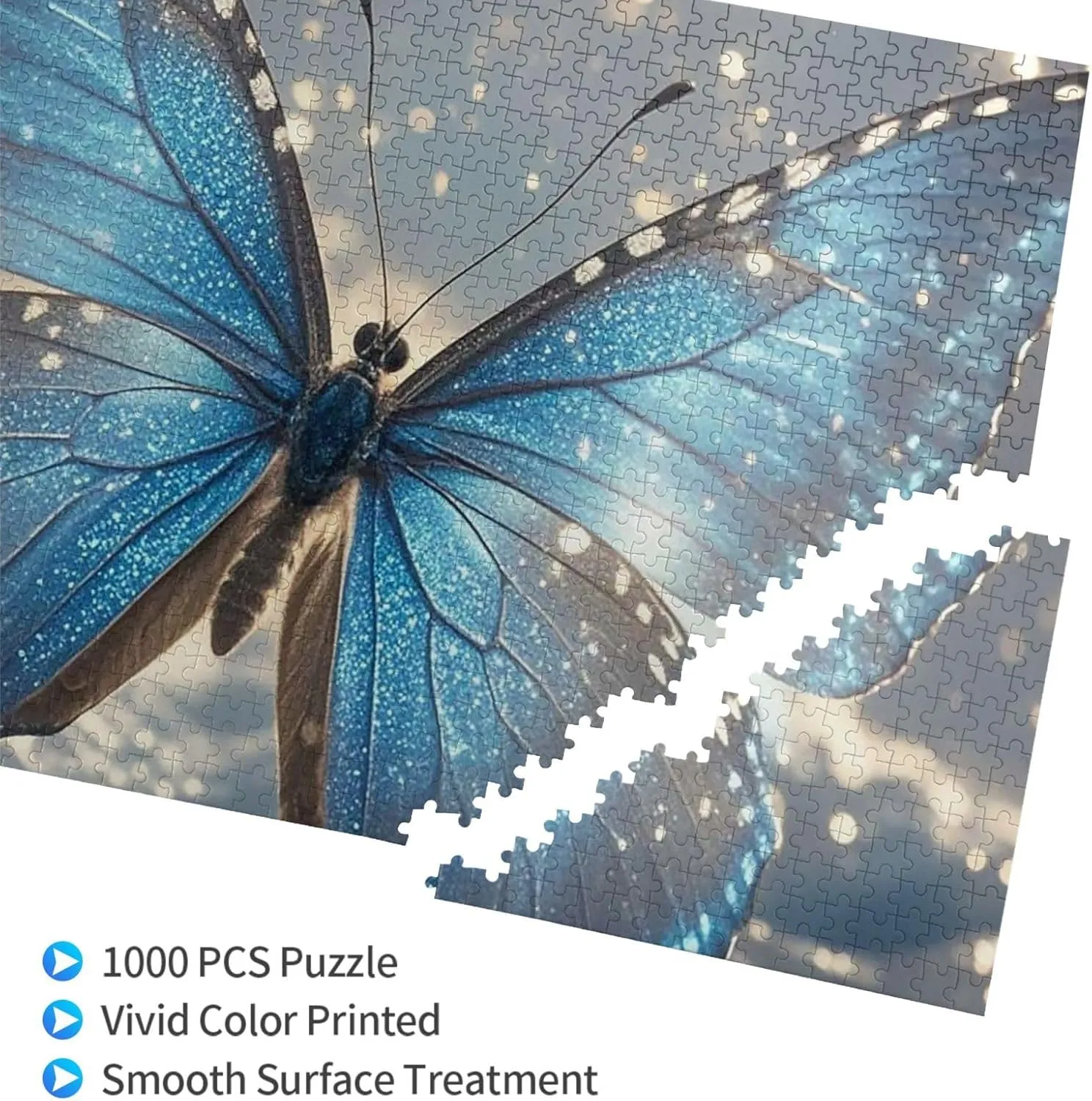 Puzzles 1000 Pieces (29.5" X 19.7") Personalized Jigsaw Puzzles Blue Butterfly Puzzle Challenging Photo Puzzle with Storage Bag Picture Puzzle for Adults Family