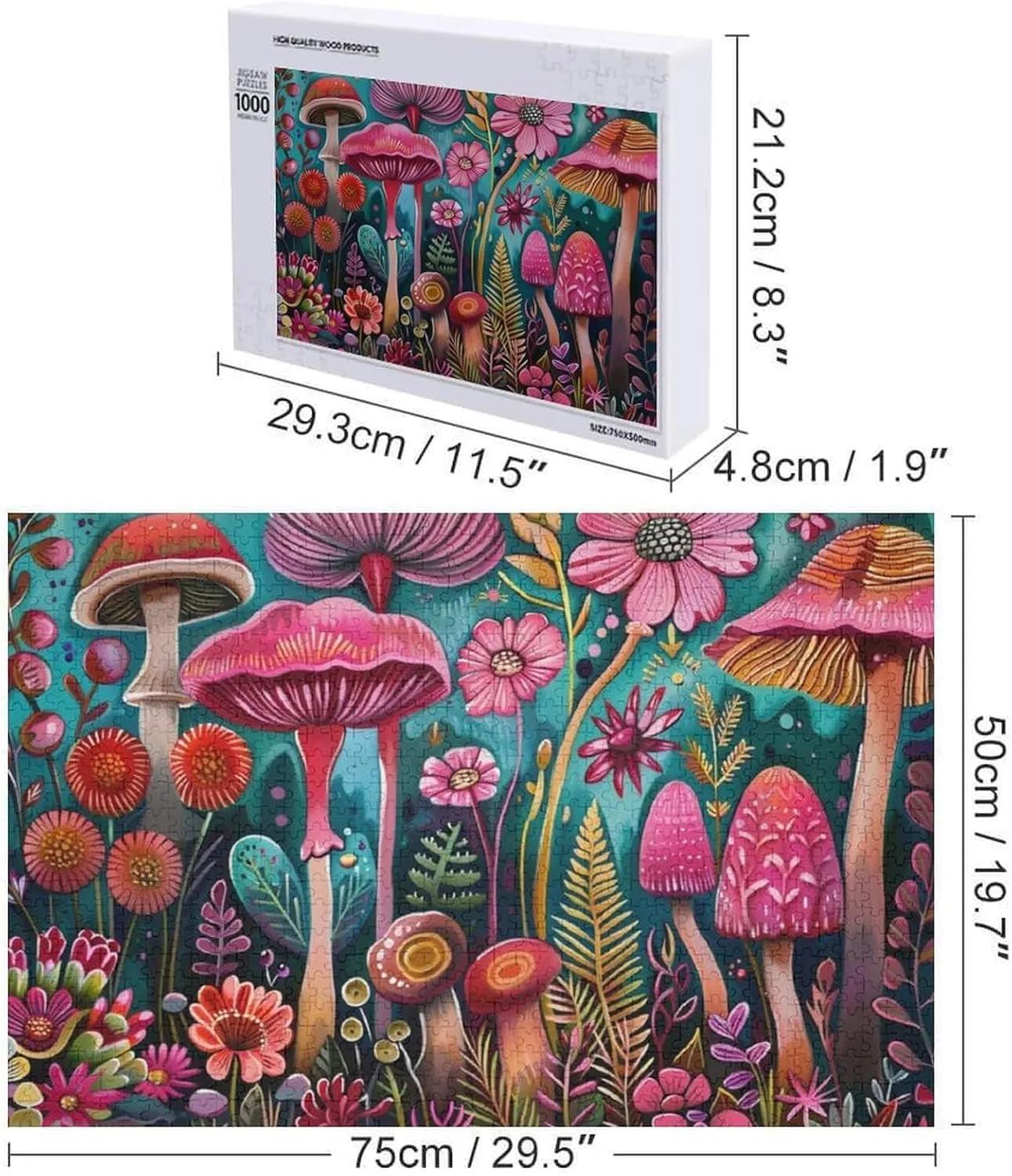 Puzzles for Adults 1000 Pieces - Fantasy Mushroom Abstract Botanical Puzzle Game Wonderful Puzzle Great Gifts Educational Toy
