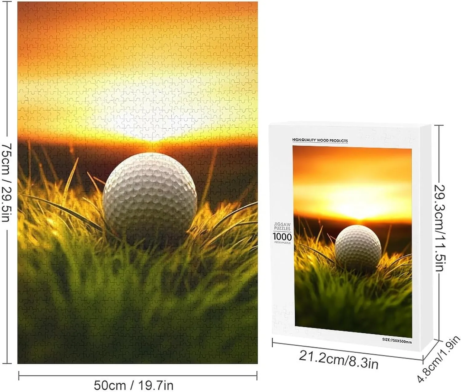 Puzzles for Adults 1000 Pieces - Golf Ball Sunset BackgGolf Funny Puzzle Educational Games Home Decoration Wooden Jigsaw Puzzles