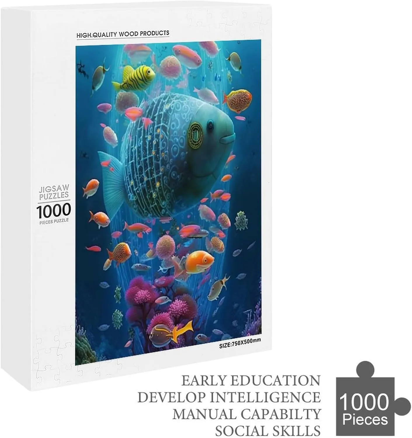 Puzzles for Adults 1000 Pieces - Underwater World Undersea Fishs Funny Puzzle, Seek and Find Activities, Travel Toys for Toddlers and Kids