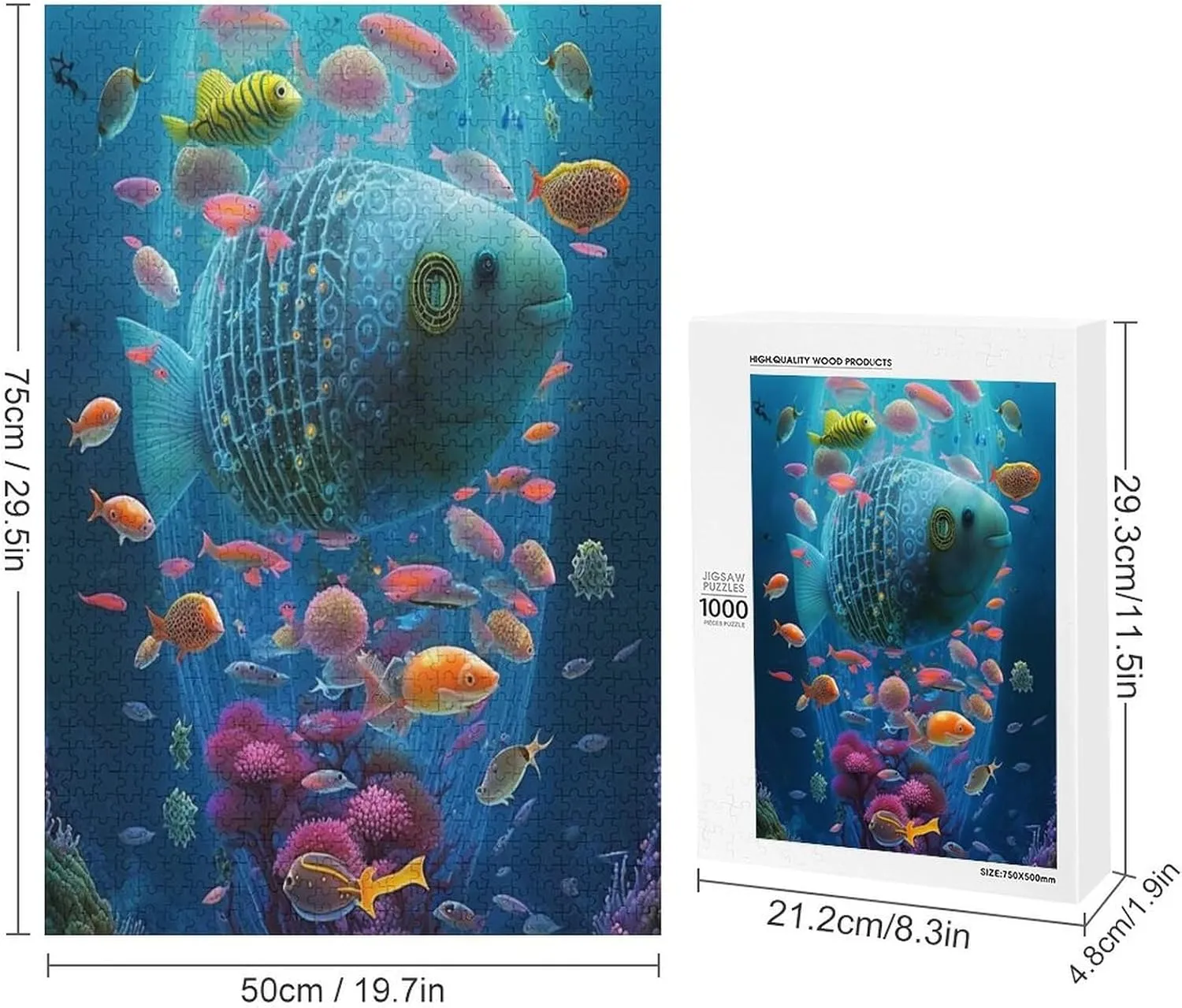 Puzzles for Adults 1000 Pieces - Underwater World Undersea Fishs Funny Puzzle, Seek and Find Activities, Travel Toys for Toddlers and Kids