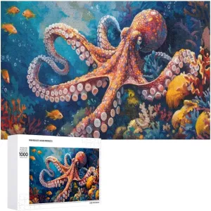 Puzzles for Adults 1000 Pieces - Vibrant Underwater Scene Colorful Octopus Coral Fish Funny Puzzles Gift for Birthday Wedding Christmas Halloween