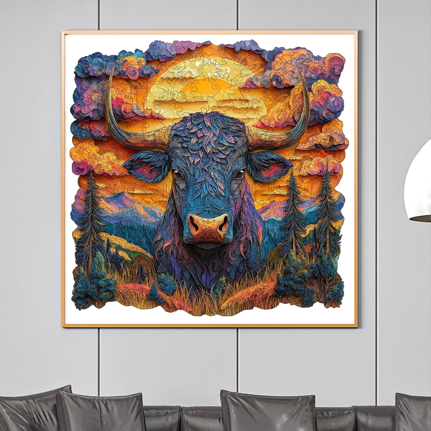 Puzzles for Adults 3D Longhorn Wooden Puzzles, 200 Pieces Unique Shaped Liberty Jigsaw Puzzles, Creative Toys for Adults and Kids, Fun Challenge Family Game 11.2'' x 11.2''