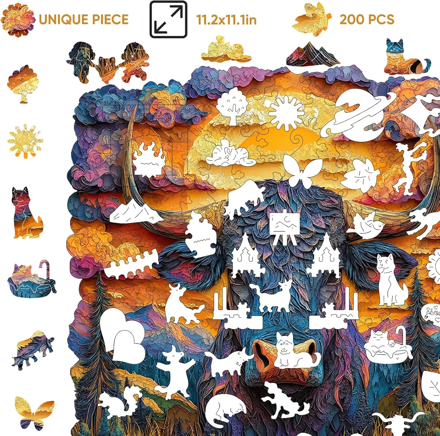 Puzzles for Adults 3D Longhorn Wooden Puzzles, 200 Pieces Unique Shaped Liberty Jigsaw Puzzles, Creative Toys for Adults and Kids, Fun Challenge Family Game 11.2'' x 11.2''