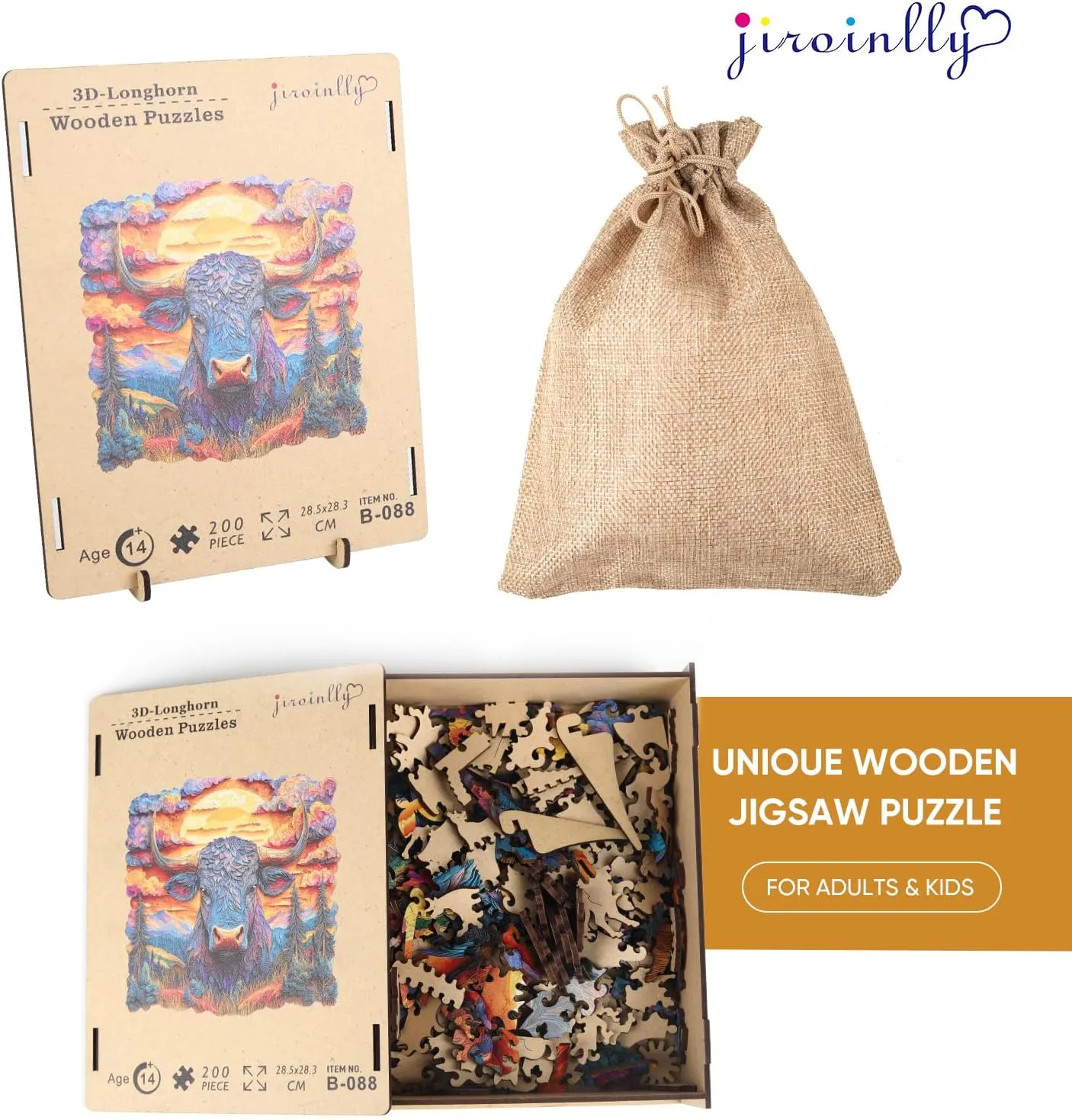 Puzzles for Adults 3D Longhorn Wooden Puzzles, 200 Pieces Unique Shaped Liberty Jigsaw Puzzles, Creative Toys for Adults and Kids, Fun Challenge Family Game 11.2'' x 11.2''