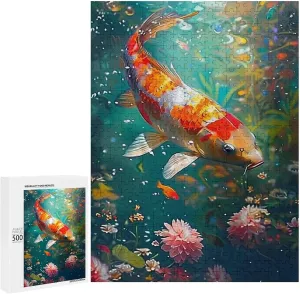 Puzzles for Adults 500 Pieces - Abstract Koi Fish Koi Puzzle for Stress Relief and Leisure Home Decor Collectibles