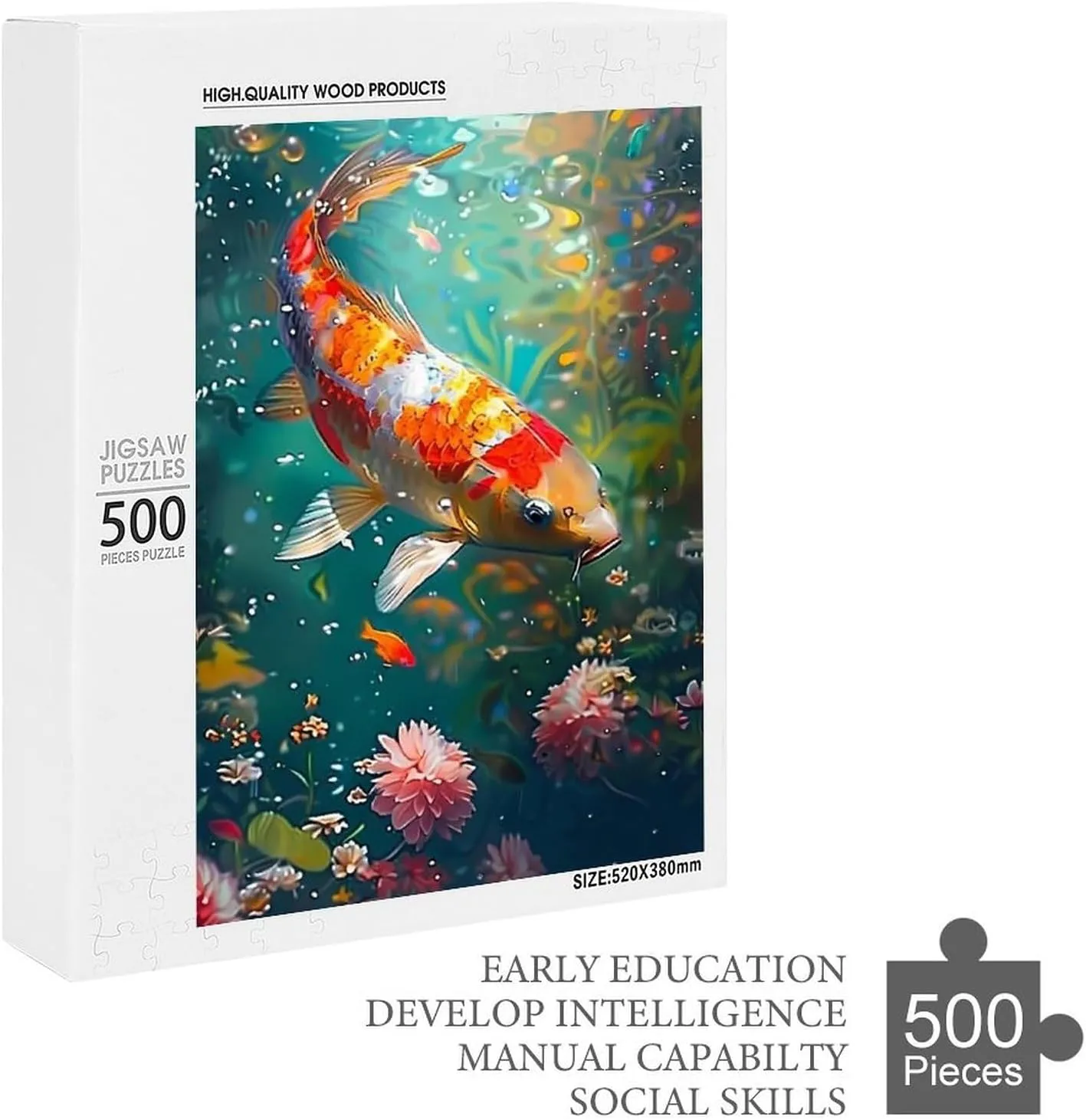 Puzzles for Adults 500 Pieces - Abstract Koi Fish Koi Puzzle for Stress Relief and Leisure Home Decor Collectibles