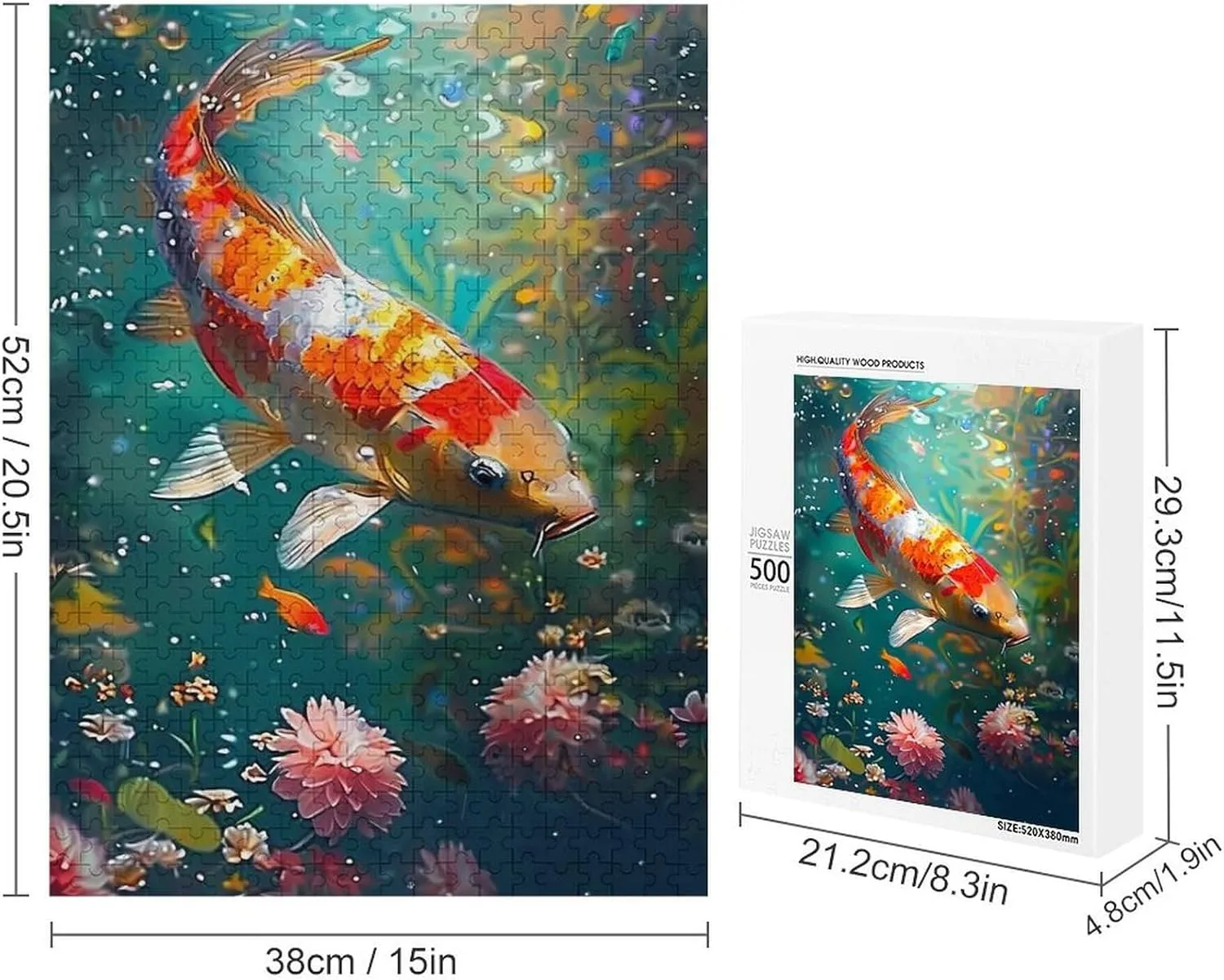 Puzzles for Adults 500 Pieces - Abstract Koi Fish Koi Puzzle for Stress Relief and Leisure Home Decor Collectibles