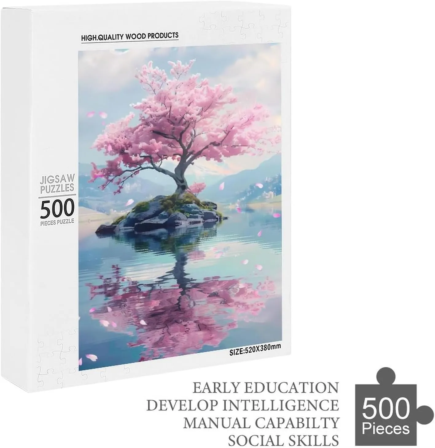 Puzzles for Adults 500 Pieces - Cherry Blossom Tree on an Island Cherry Blossom Funny Inspirational Wooden Jigsaw Puzzles for Family Activities Games