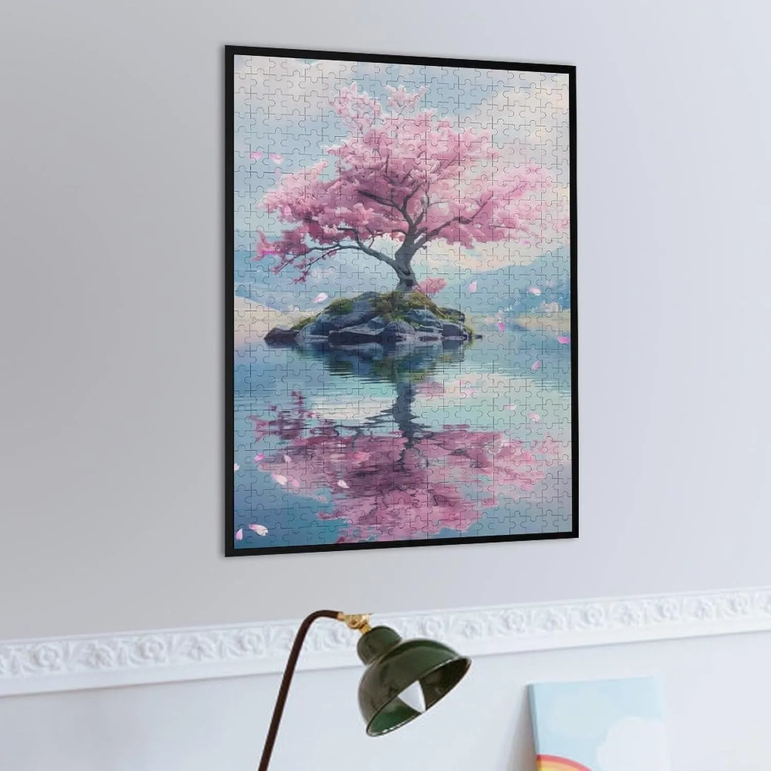 Puzzles for Adults 500 Pieces - Cherry Blossom Tree on an Island Cherry Blossom Funny Inspirational Wooden Jigsaw Puzzles for Family Activities Games