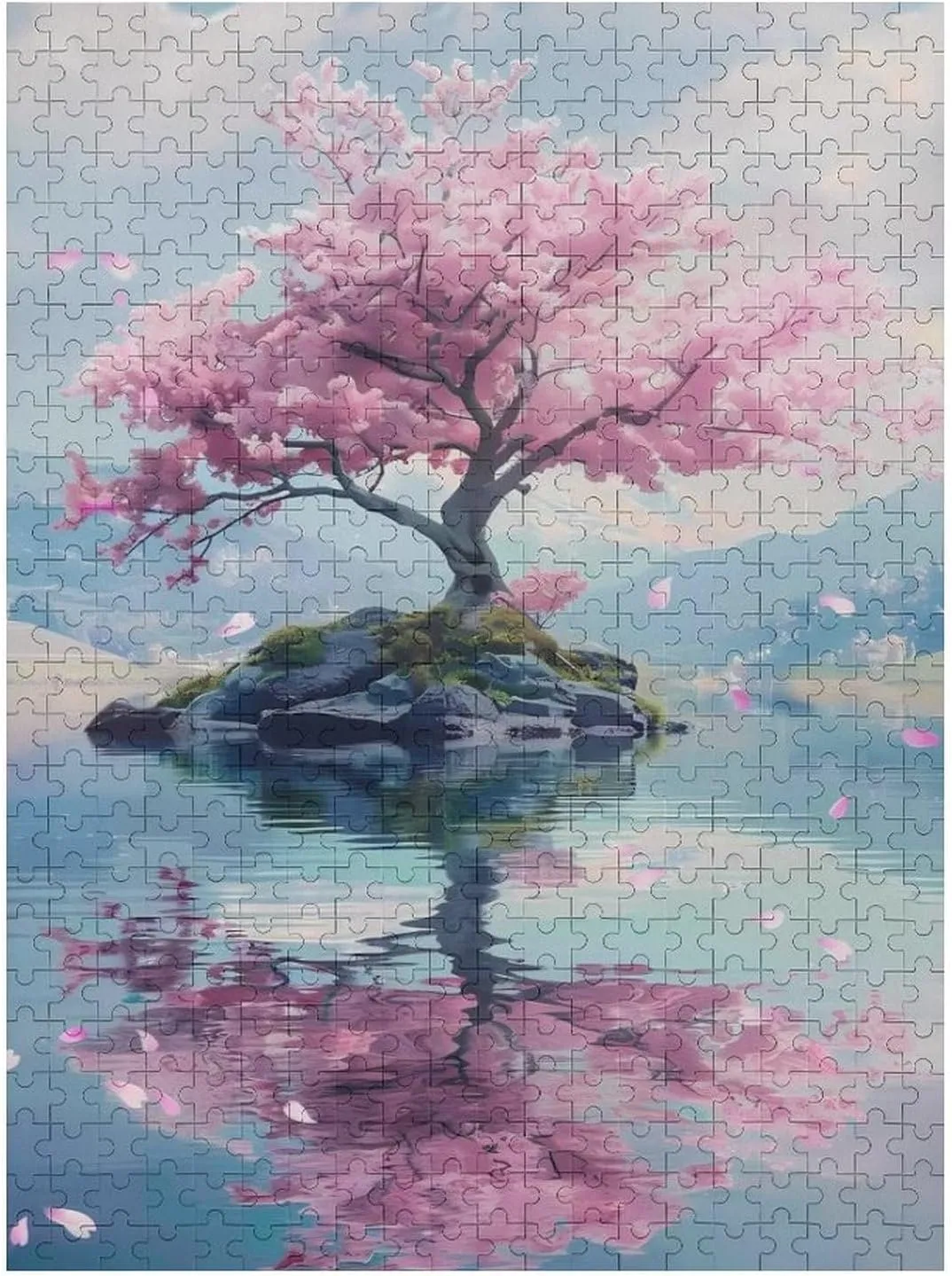 Puzzles for Adults 500 Pieces - Cherry Blossom Tree on an Island Cherry Blossom Funny Inspirational Wooden Jigsaw Puzzles for Family Activities Games