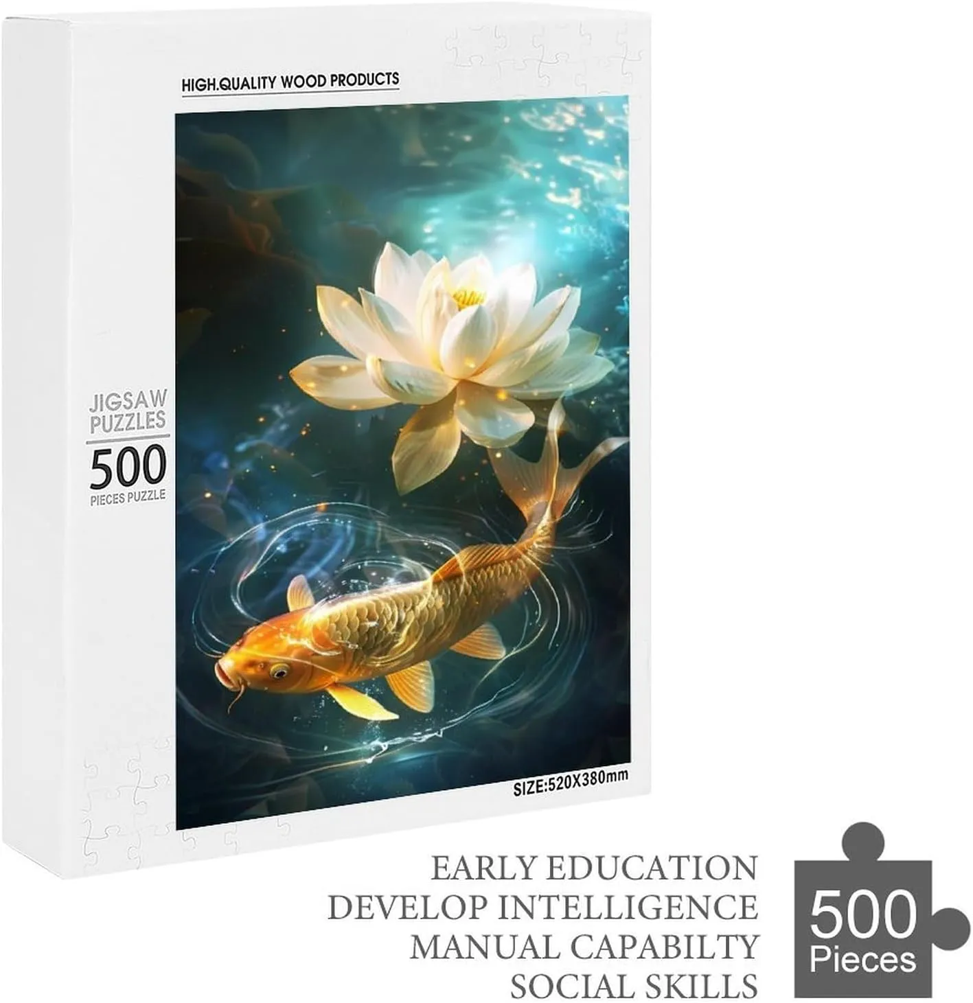 Puzzles for Adults 500 Pieces - Golden Koi and Lotus Flowers in The Water Fish Funny Educational Kids Puzzles,Children Puzzle Games Toys for Girls and Boys
