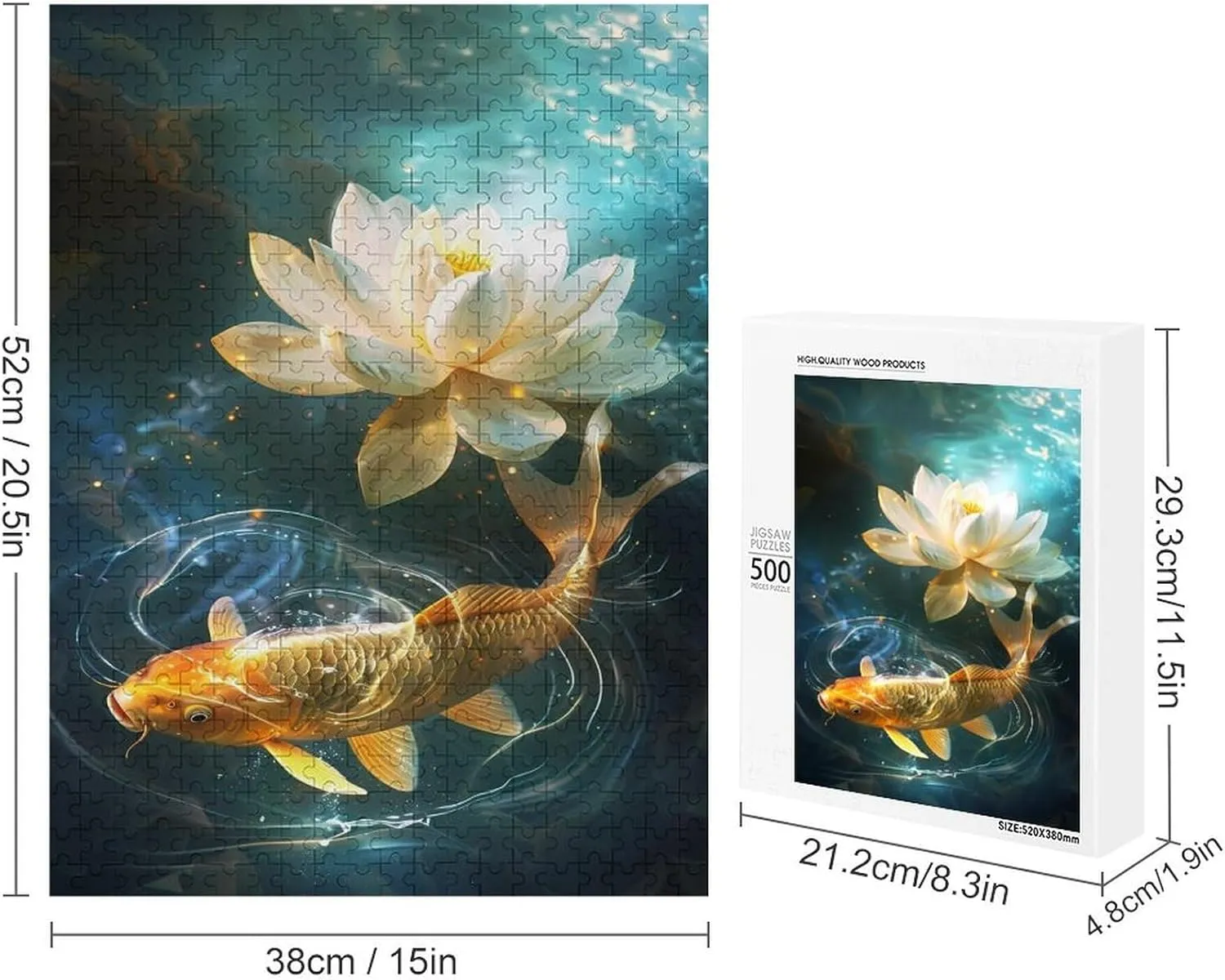 Puzzles for Adults 500 Pieces - Golden Koi and Lotus Flowers in The Water Fish Funny Educational Kids Puzzles,Children Puzzle Games Toys for Girls and Boys