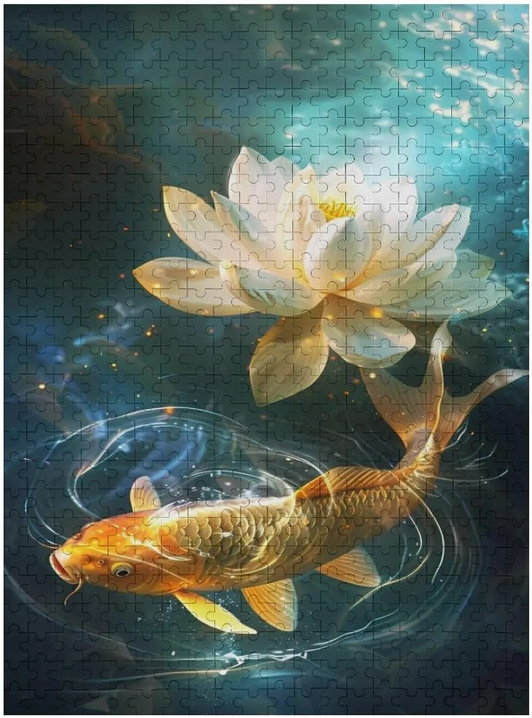 Puzzles for Adults 500 Pieces - Golden Koi and Lotus Flowers in The Water Fish Funny Educational Kids Puzzles,Children Puzzle Games Toys for Girls and Boys