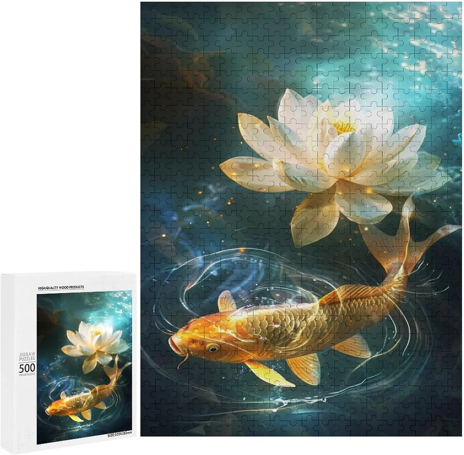 Puzzles for Adults 500 Pieces - Golden Koi and Lotus Flowers in The Water Fish Funny Educational Kids Puzzles,Children Puzzle Games Toys for Girls and Boys