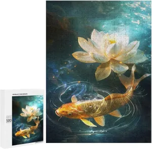 Puzzles for Adults 500 Pieces - Golden Koi and Lotus Flowers in The Water Fish Funny Educational Kids Puzzles,Children Puzzle Games Toys for Girls and Boys