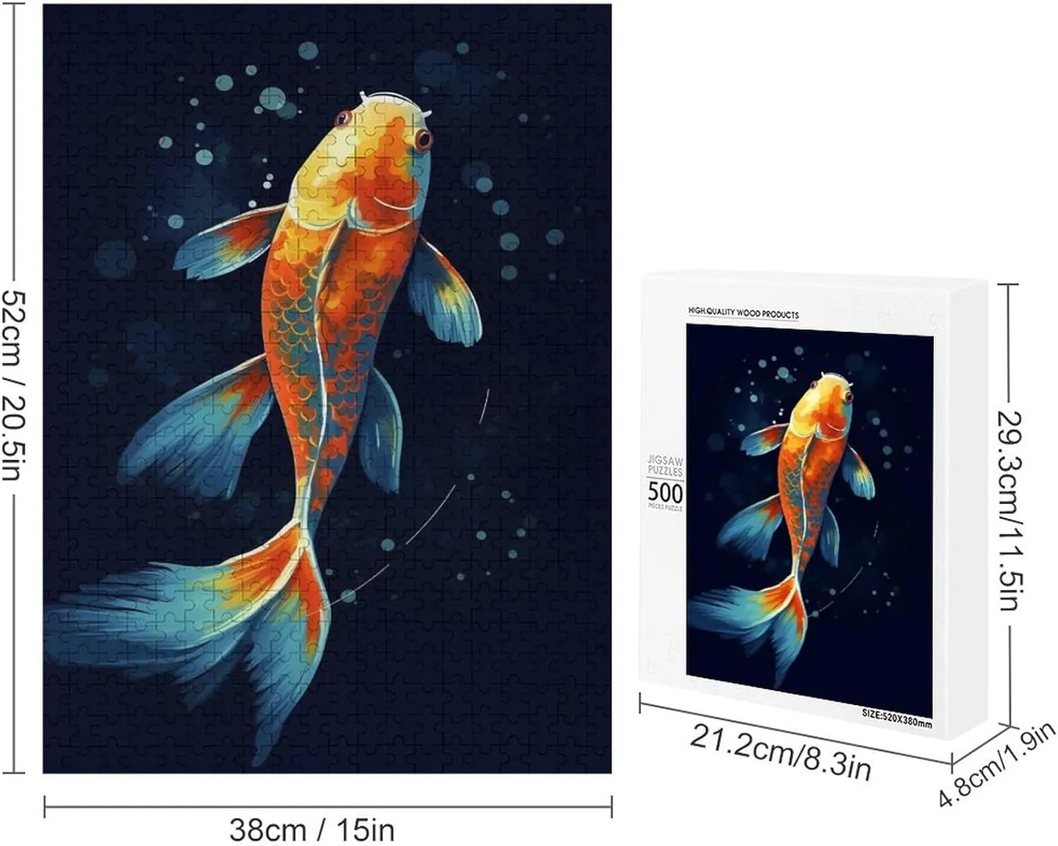Puzzles for Adults 500 Pieces - Good Luck Koi Fish Koi Fish Challenging Jigsaw Puzzle, Daring to Try, Family Entertainment Interactive Fun Jigsaw Puzzle Gifts