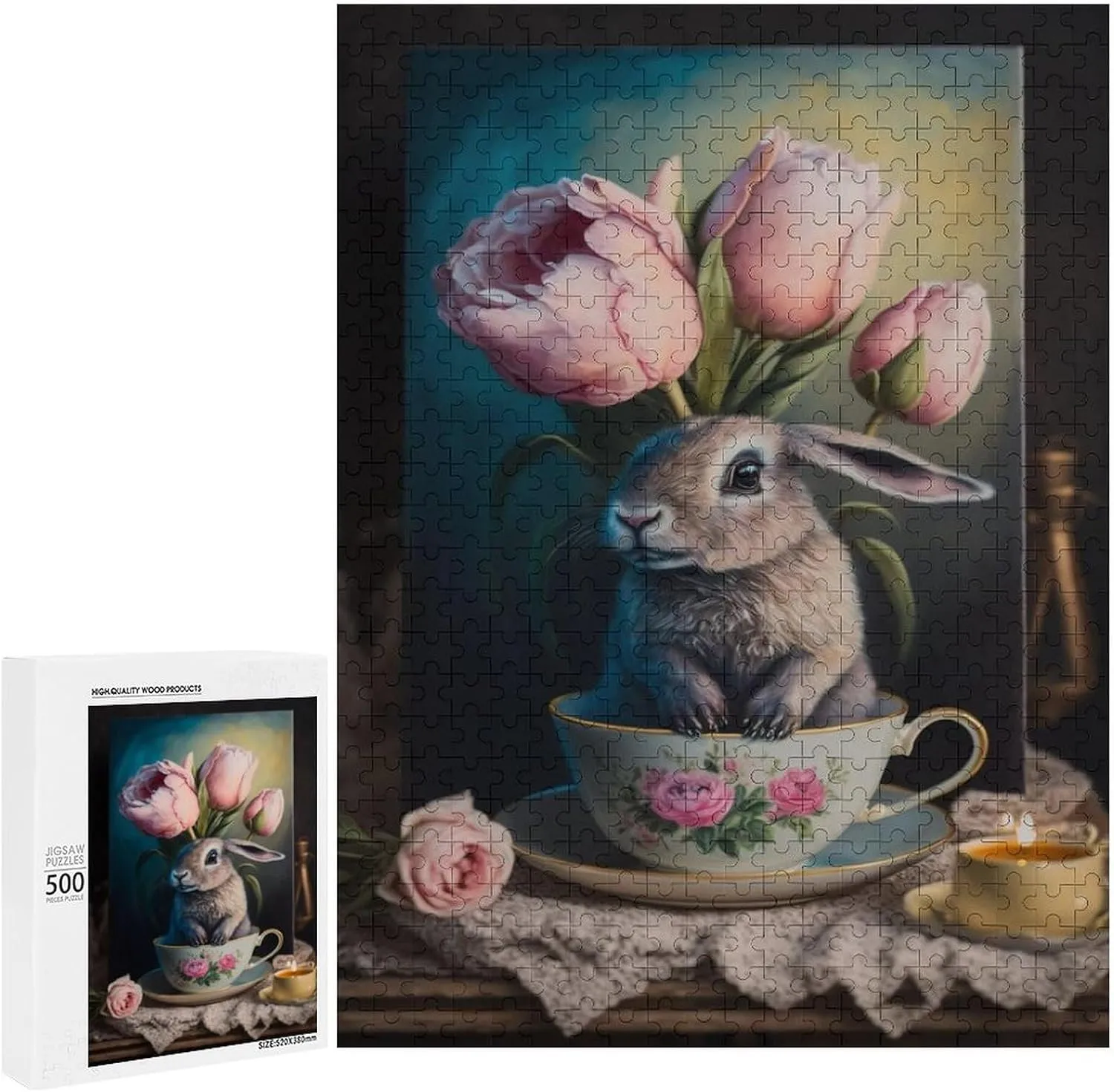 Puzzles for Adults 500 Pieces - Tulip Bunny Fantasy Color Children's Primary Funny Puzzles Poster Family Reunion Puzzle, Toys for Boys and Girl