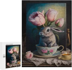 Puzzles for Adults 500 Pieces - Tulip Bunny Fantasy Color Children's Primary Funny Puzzles Poster Family Reunion Puzzle, Toys for Boys and Girl
