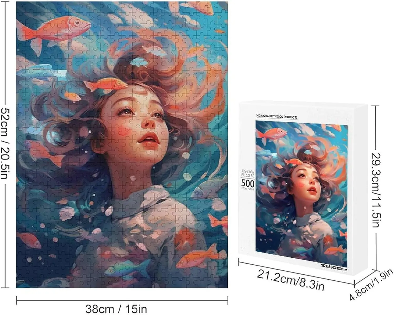 Puzzles for Adults 500 Pieces - Woman Fish Funny Puzzle Unique Difficult and Challenge Large Puzzle Game Toys Gift