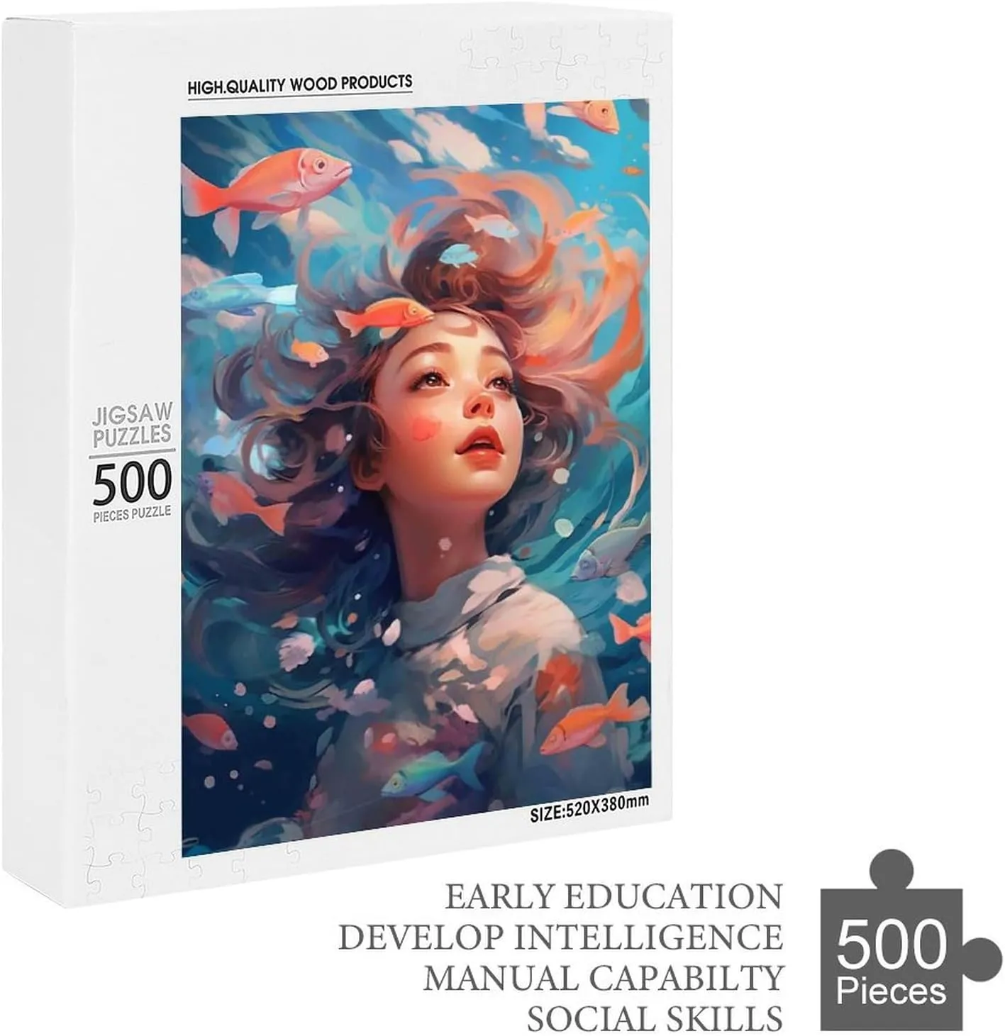 Puzzles for Adults 500 Pieces - Woman Fish Funny Puzzle Unique Difficult and Challenge Large Puzzle Game Toys Gift