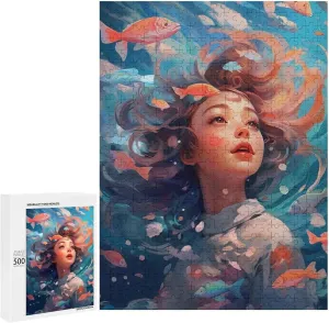 Puzzles for Adults 500 Pieces - Woman Fish Funny Puzzle Unique Difficult and Challenge Large Puzzle Game Toys Gift