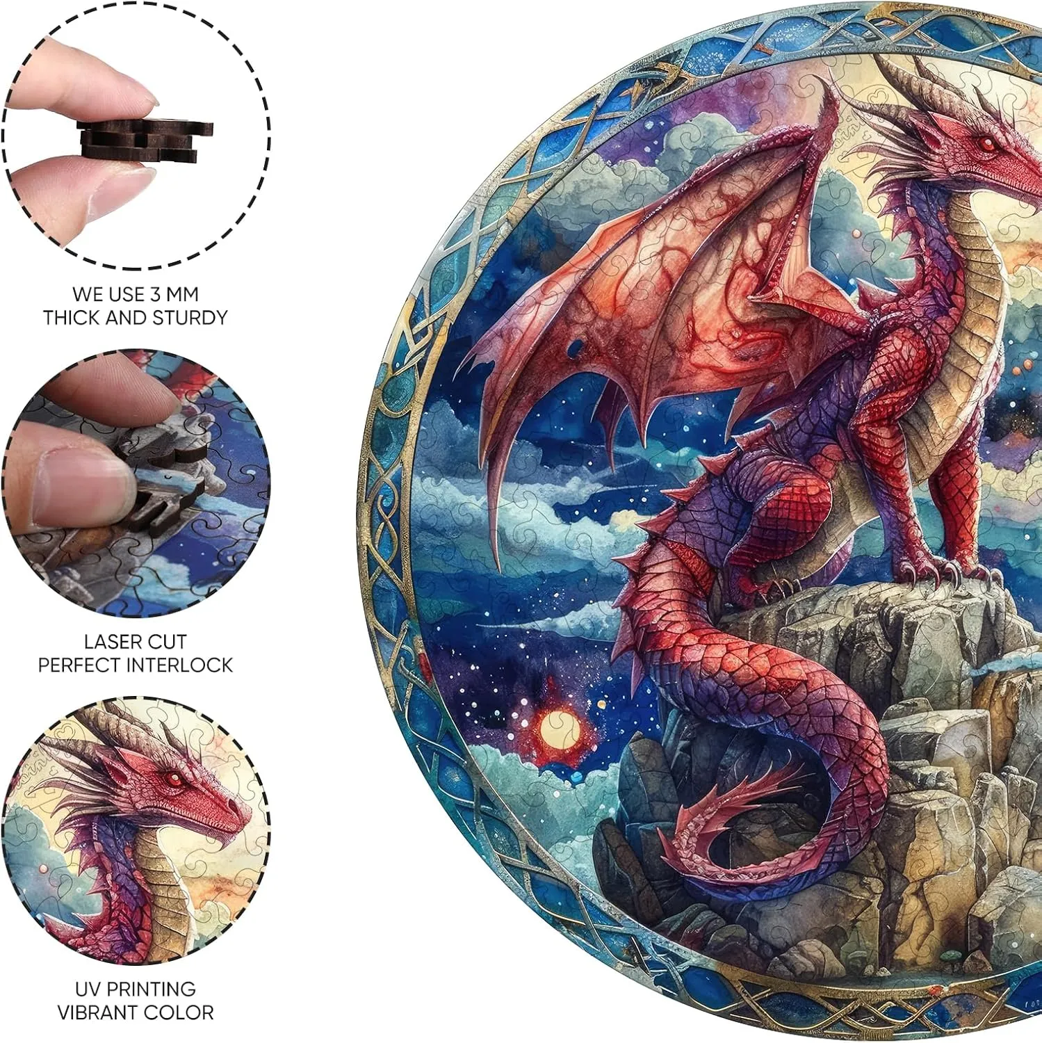 Puzzles for Adults Starry Sky Dragon Wooden Puzzles, 200 Pieces Unique Shaped Liberty Jigsaw Puzzles, Creative Toys for Adults and Kids, Fun Challenge Family Game 11.2'' x 11.2''