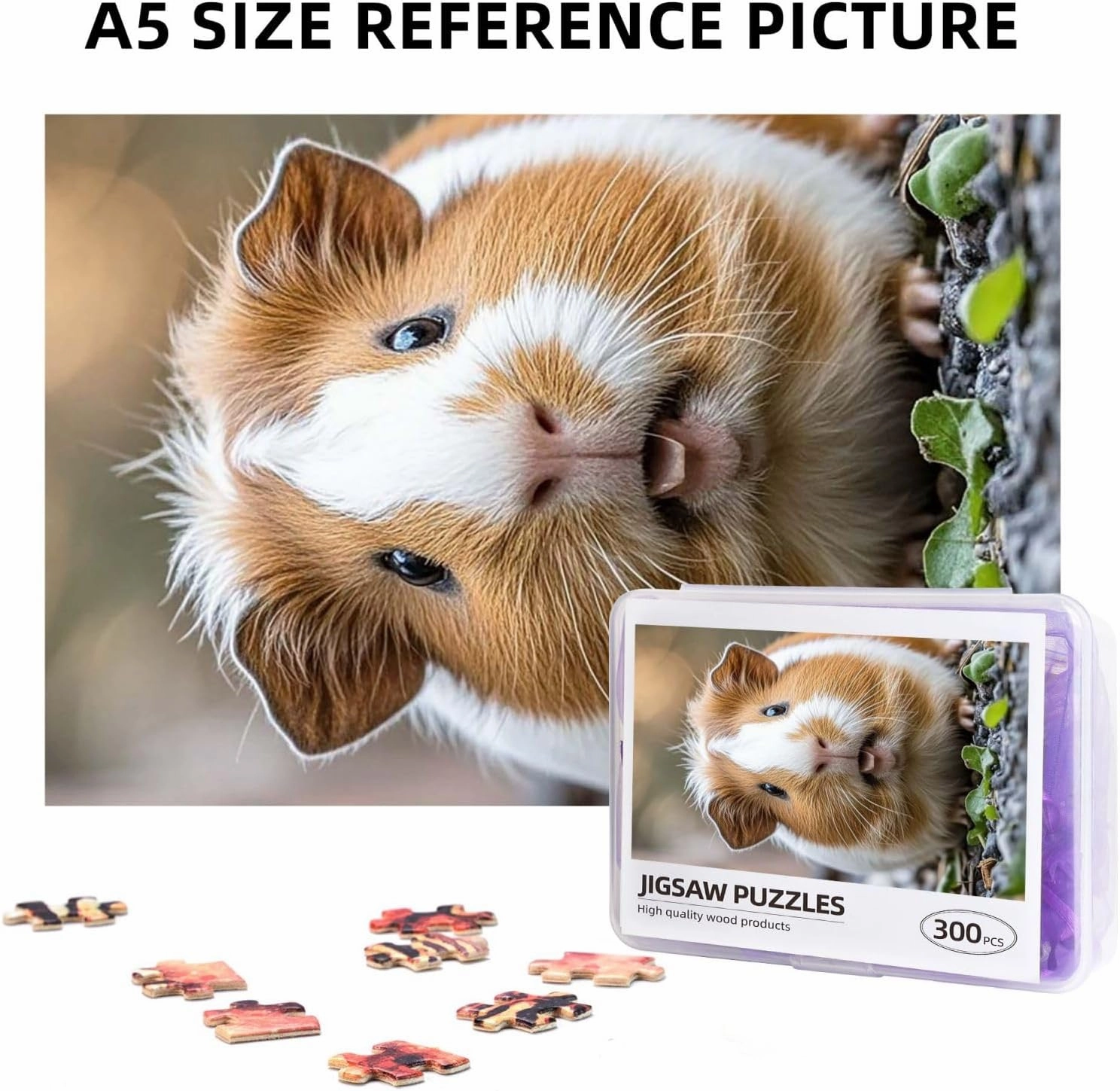 Puzzles 300 Pieces Personalized Jigsaw Puzzles Guinea Pigs Funny Puzzle Challenging Photo Puzzle with Storage Bag Picture Puzzle for Adults Family 10.2 x 15 inch