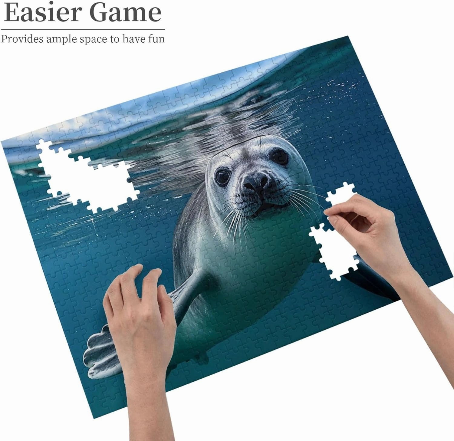 Puzzles 500 Pieces (20.4" x 15") Personalized Jigsaw Puzzles Harp Seal Wallpaper Puzzle Challenging Photo Puzzle with Storage Bag Picture Puzzle for Adults Family