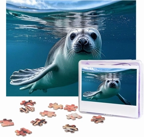 Puzzles 500 Pieces (20.4" x 15") Personalized Jigsaw Puzzles Harp Seal Wallpaper Puzzle Challenging Photo Puzzle with Storage Bag Picture Puzzle for Adults Family