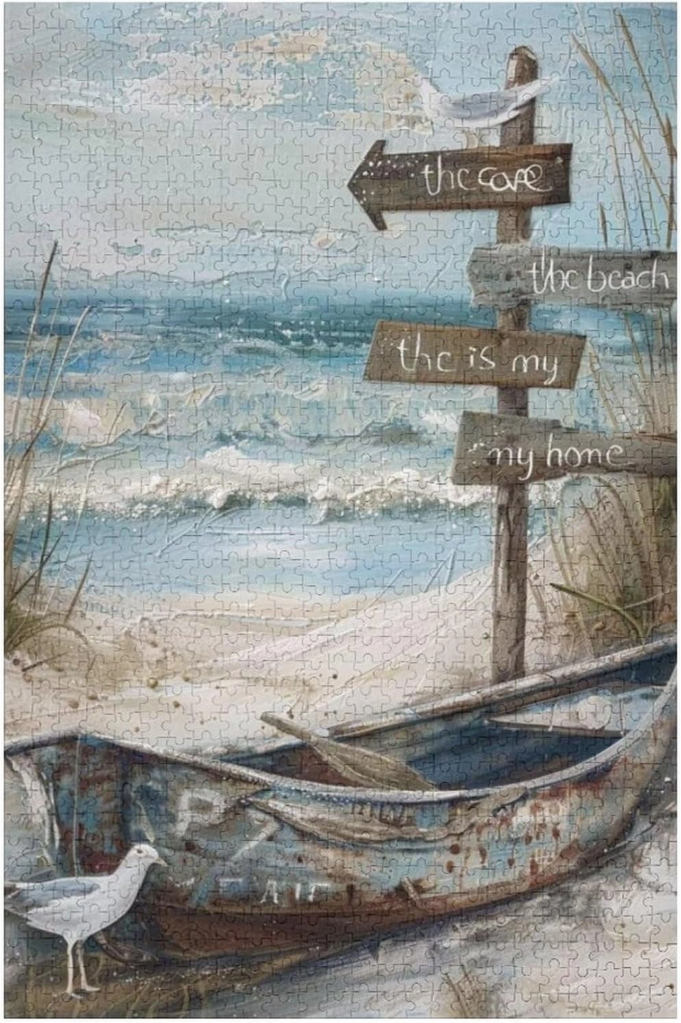 Puzzles for Adults 1000 Pieces - Abandoned Fishing Boat On The Beach Funny Educational Kids Puzzles,Children Puzzle Games Toys for Girls and Boys