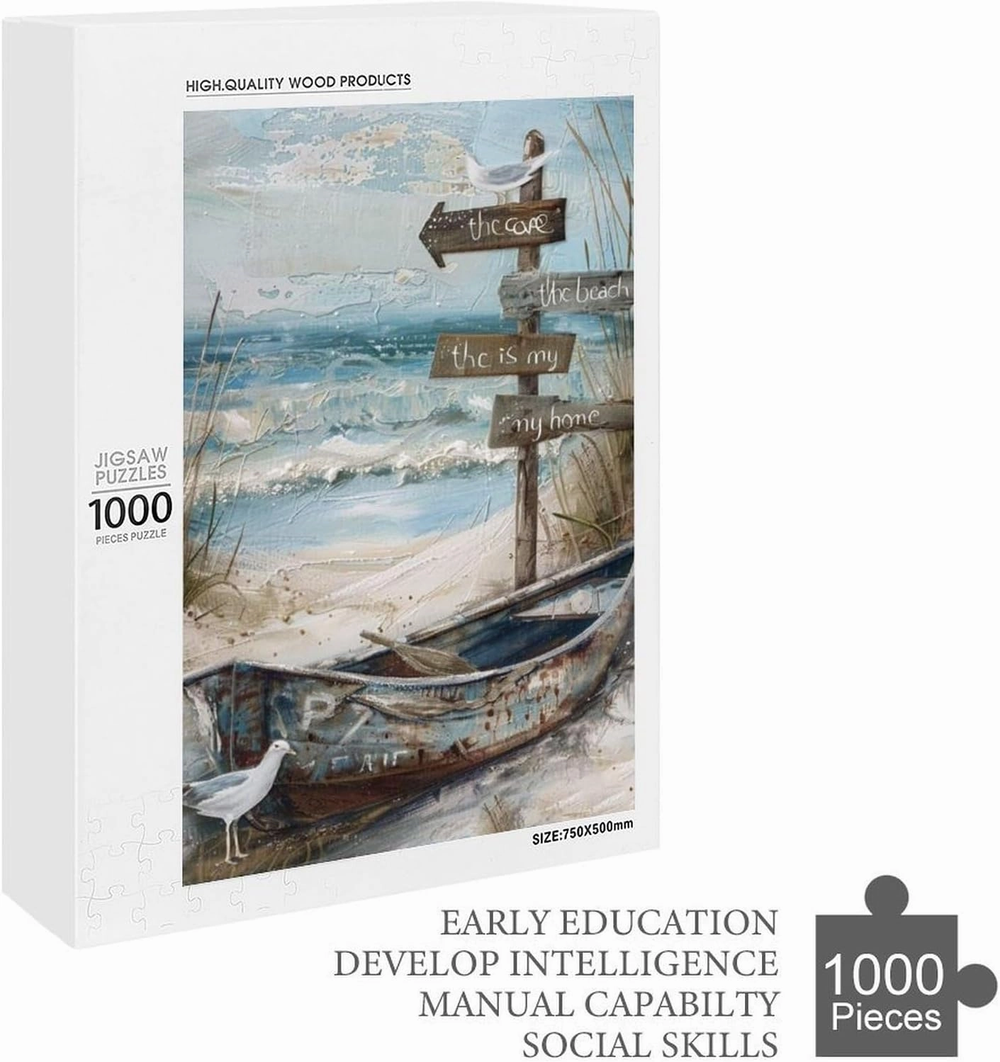 Puzzles for Adults 1000 Pieces - Abandoned Fishing Boat On The Beach Funny Educational Kids Puzzles,Children Puzzle Games Toys for Girls and Boys