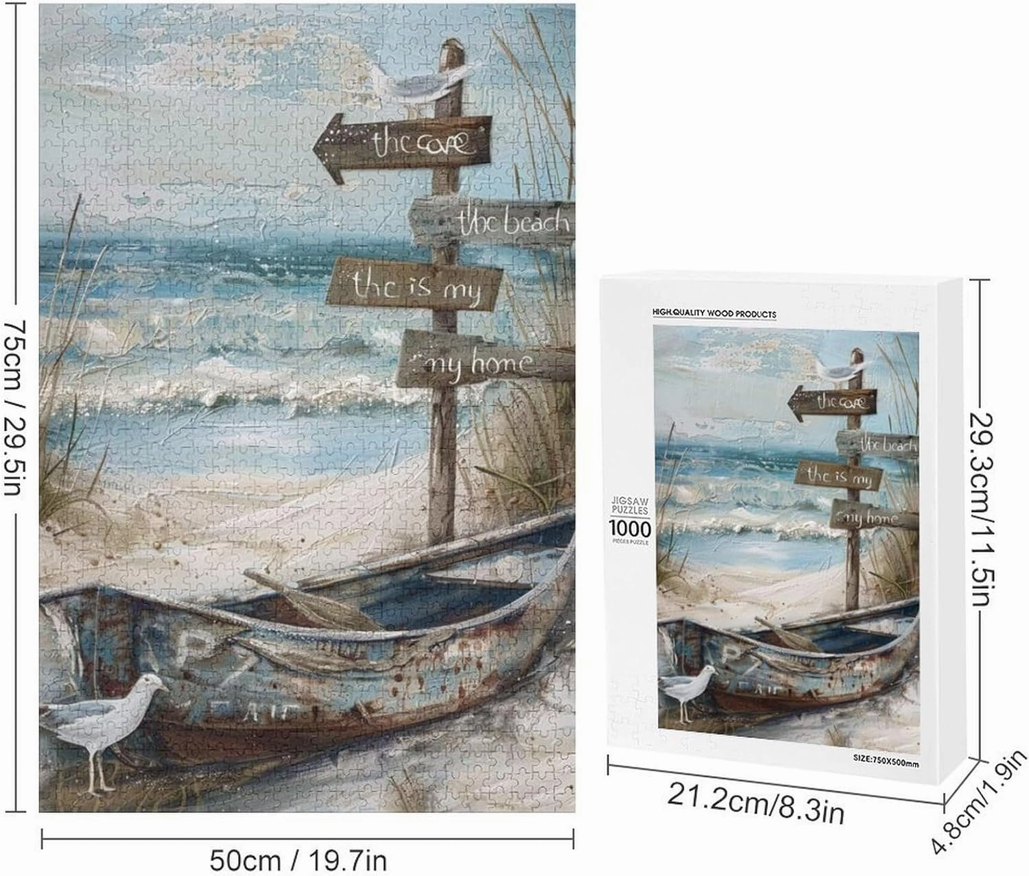 Puzzles for Adults 1000 Pieces - Abandoned Fishing Boat On The Beach Funny Educational Kids Puzzles,Children Puzzle Games Toys for Girls and Boys