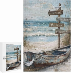 Puzzles for Adults 1000 Pieces - Abandoned Fishing Boat On The Beach Funny Educational Kids Puzzles,Children Puzzle Games Toys for Girls and Boys