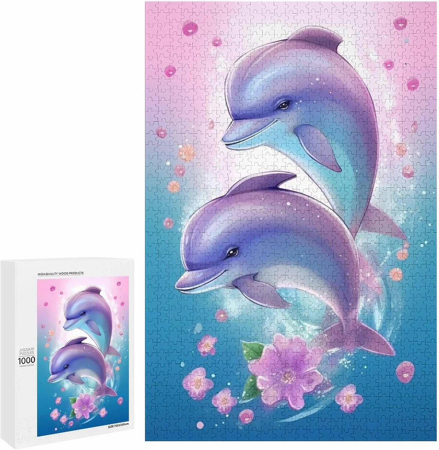 Puzzles for Adults 1000 Pieces - Cartoon Dolphins Sea Fish Funny Challenging Puzzle Perfect for Game Nights