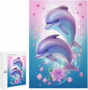 Puzzles for Adults 1000 Pieces - Cartoon Dolphins Sea Fish Funny Challenging Puzzle Perfect for Game Nights