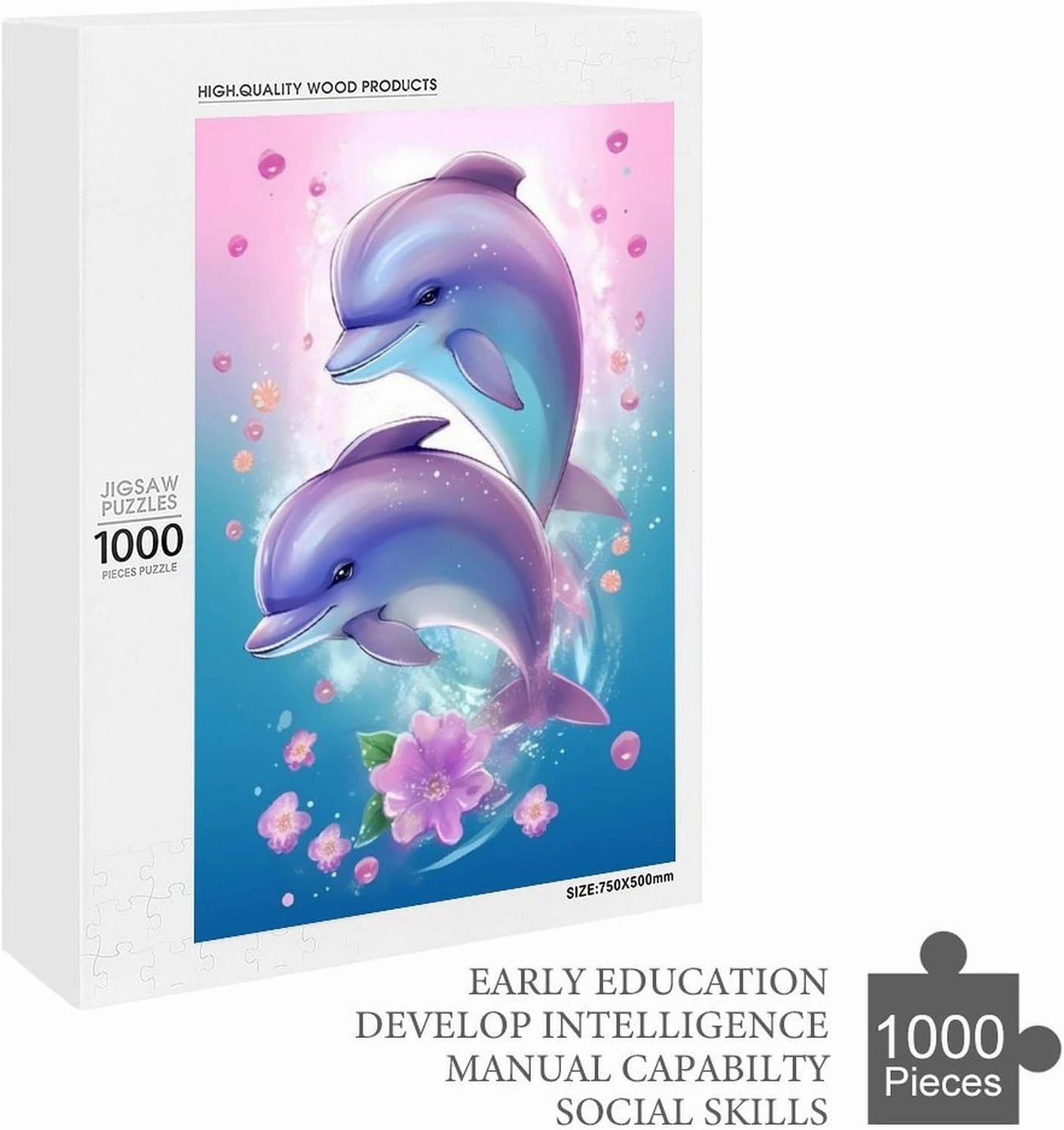 Puzzles for Adults 1000 Pieces - Cartoon Dolphins Sea Fish Funny Challenging Puzzle Perfect for Game Nights