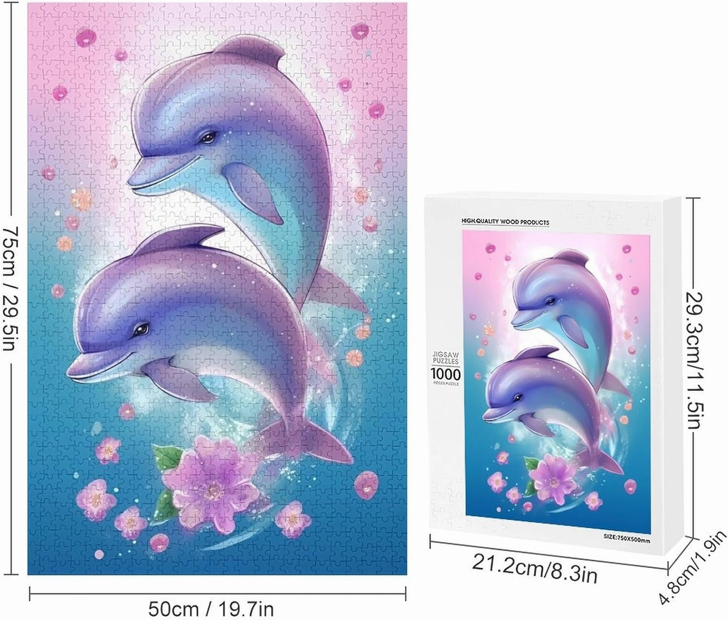 Puzzles for Adults 1000 Pieces - Cartoon Dolphins Sea Fish Funny Challenging Puzzle Perfect for Game Nights