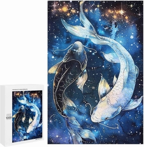 Puzzles for Adults 1000 Pieces - Fish Koi Fish Swimming in Space Funny Educational Puzzles,Toys for Boys and Girls