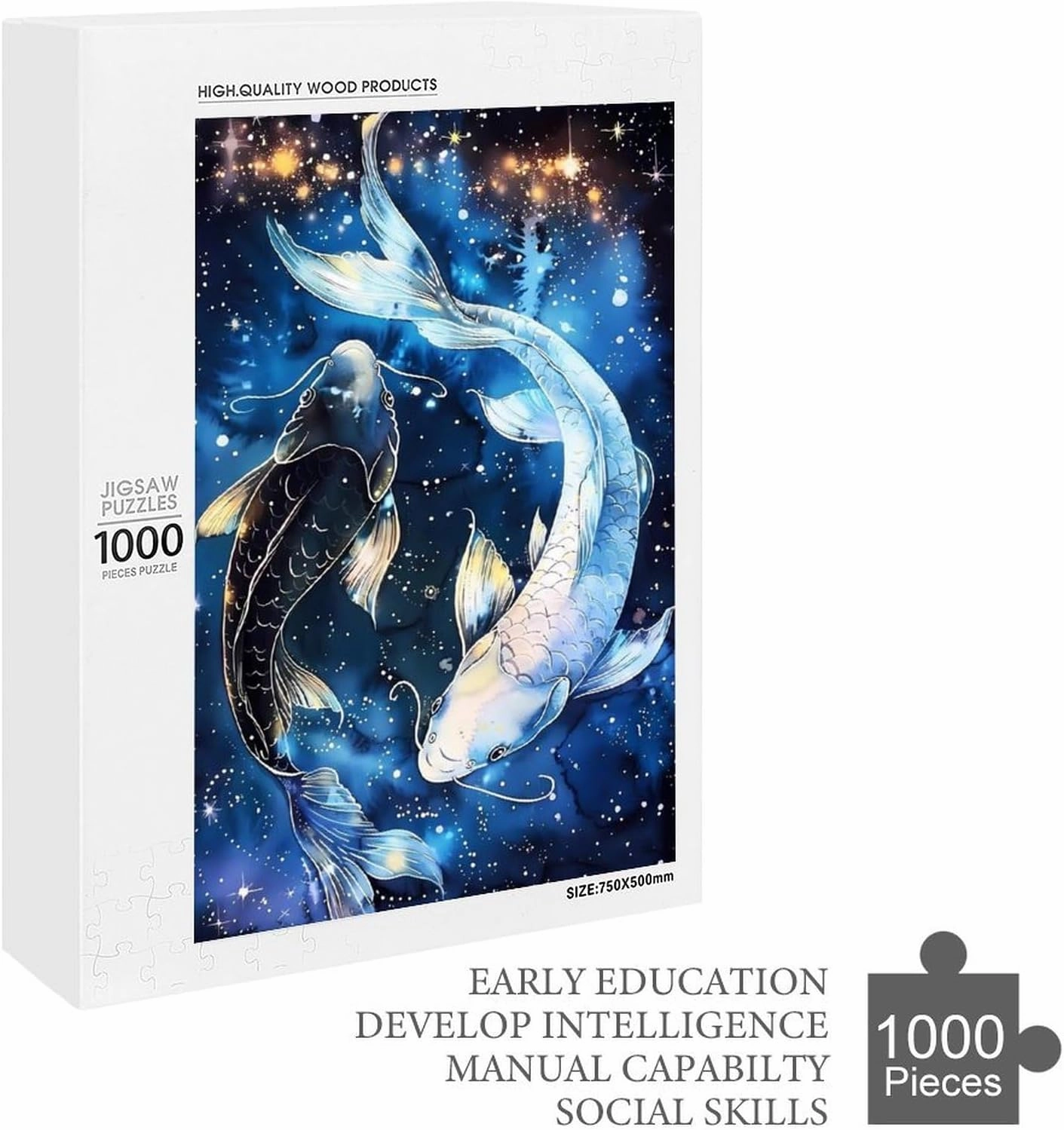 Puzzles for Adults 1000 Pieces - Fish Koi Fish Swimming in Space Funny Educational Puzzles,Toys for Boys and Girls