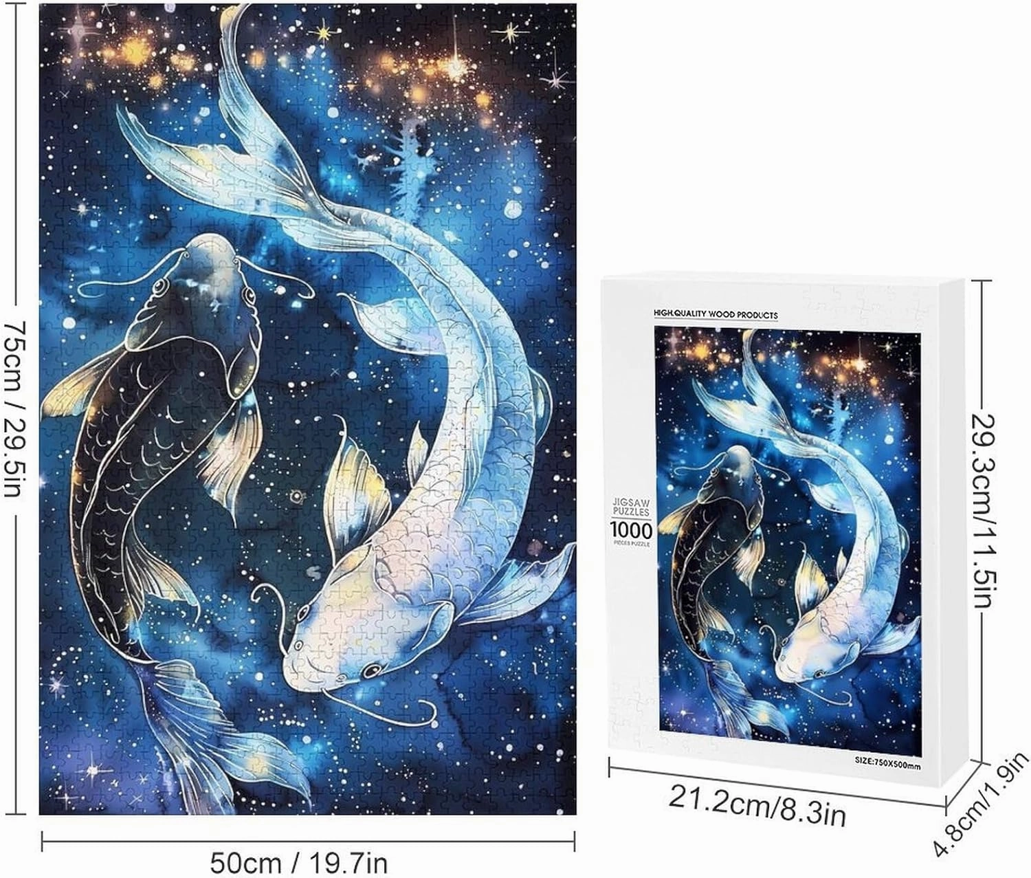 Puzzles for Adults 1000 Pieces - Fish Koi Fish Swimming in Space Funny Educational Puzzles,Toys for Boys and Girls