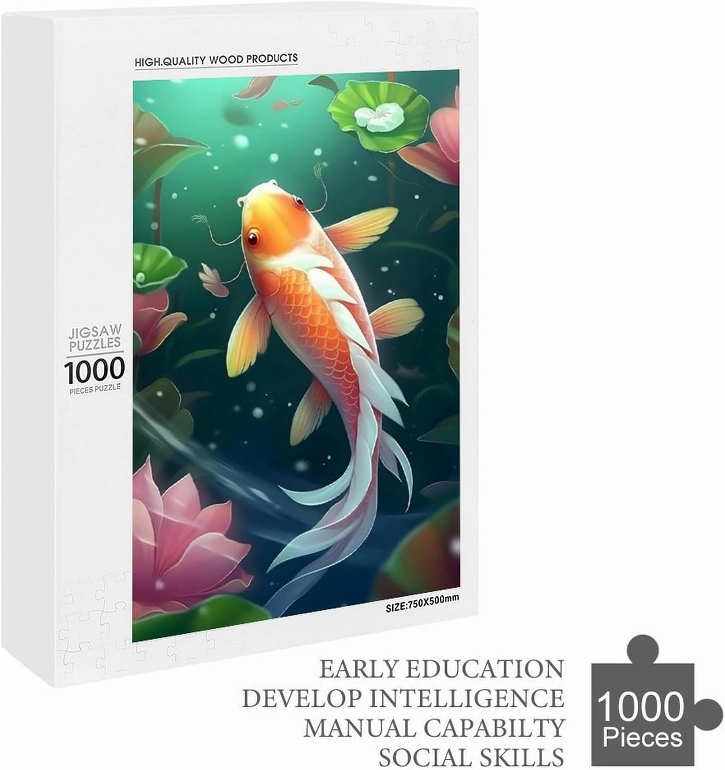 Puzzles for Adults 1000 Pieces - Koi Fish A Koi Fish Gracefully Swimming Funny Puzzle Unique Difficult and Challenge Large Puzzle Game Toys Gift
