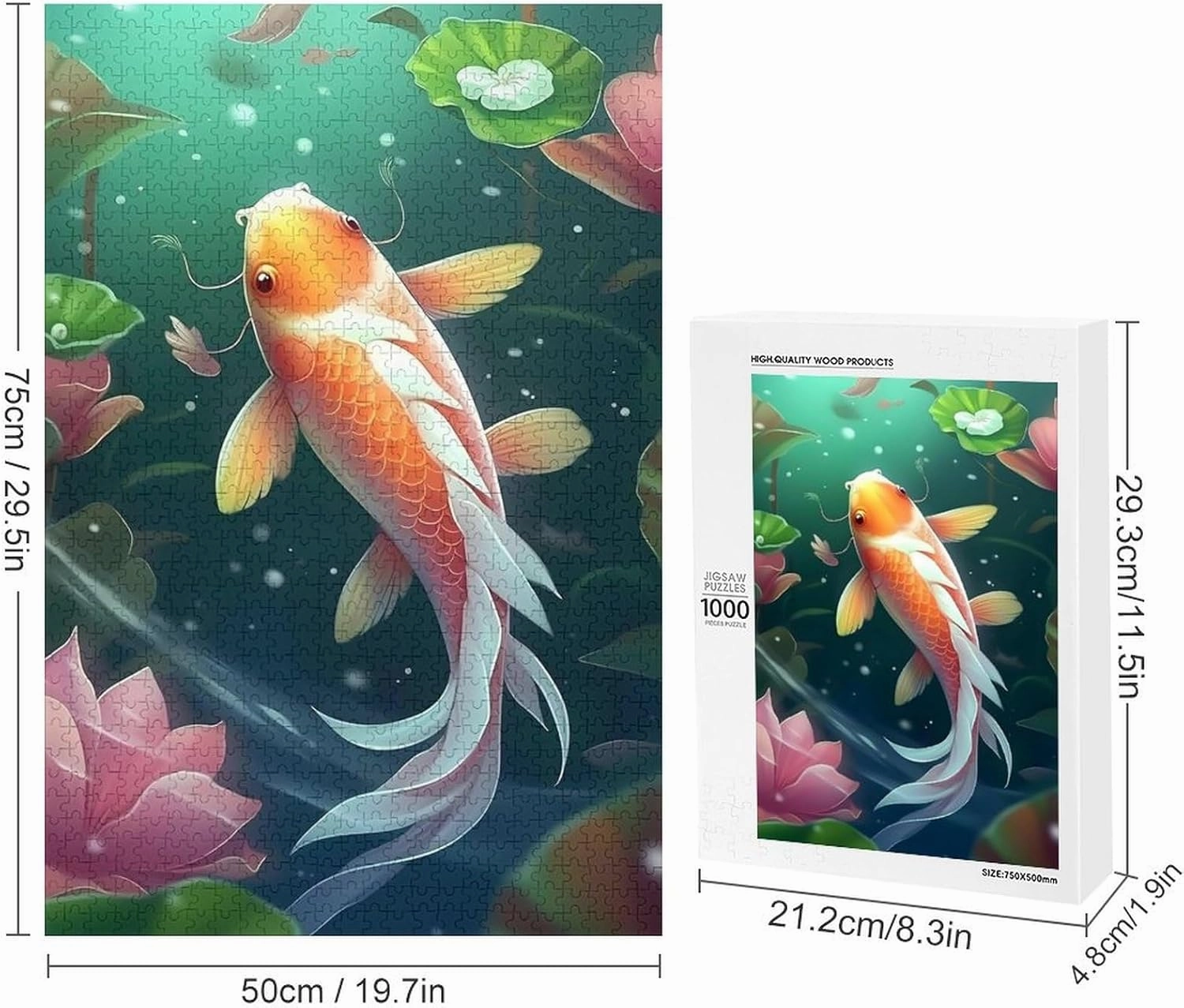 Puzzles for Adults 1000 Pieces - Koi Fish A Koi Fish Gracefully Swimming Funny Puzzle Unique Difficult and Challenge Large Puzzle Game Toys Gift