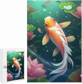 Puzzles for Adults 1000 Pieces - Koi Fish A Koi Fish Gracefully Swimming Funny Puzzle Unique Difficult and Challenge Large Puzzle Game Toys Gift