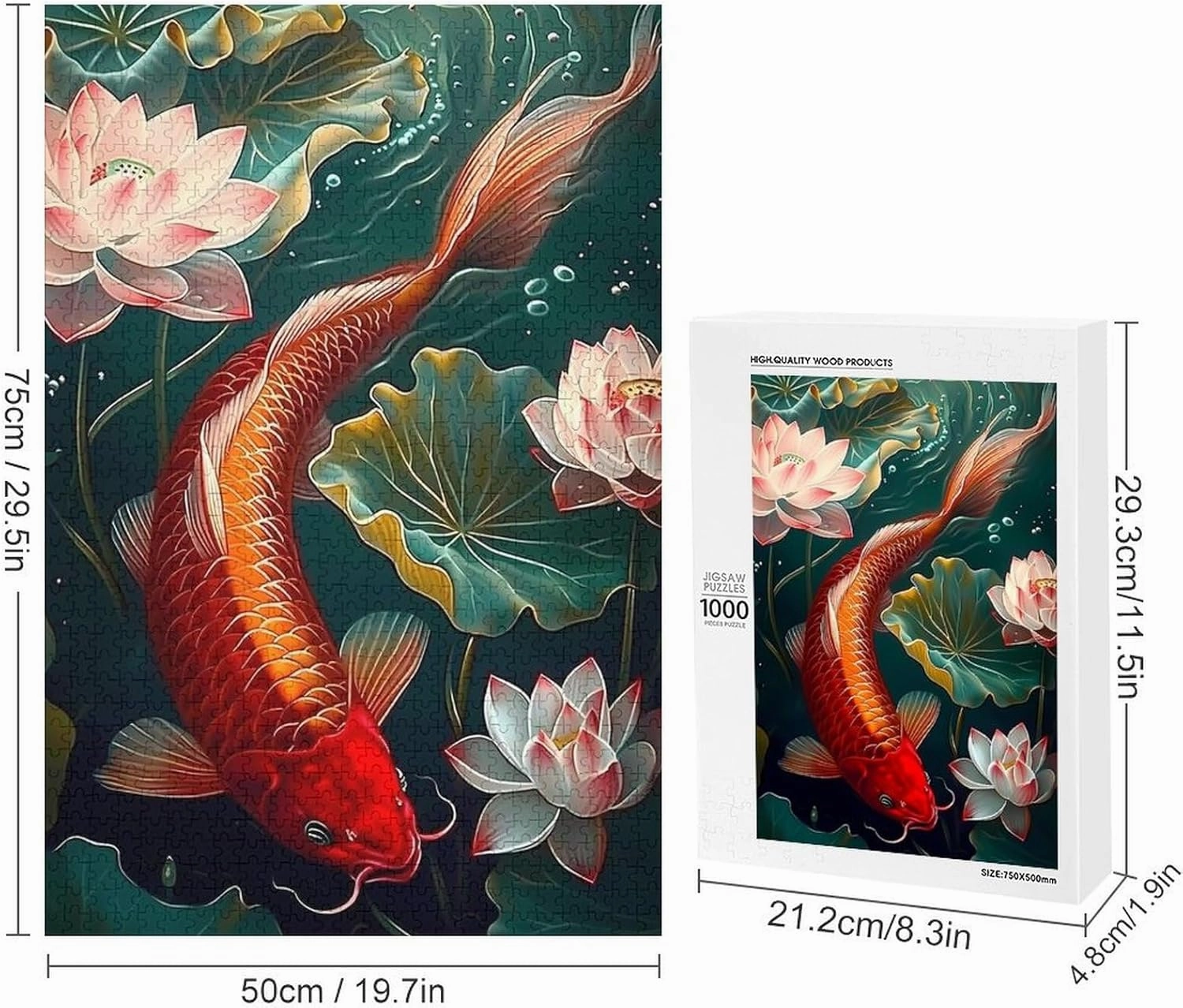 Puzzles for Adults 1000 Pieces - Koi in The Lotus Pond Fish Puzzles for Family Games, Puzzle for Gifts, Funny Puzzle for Education