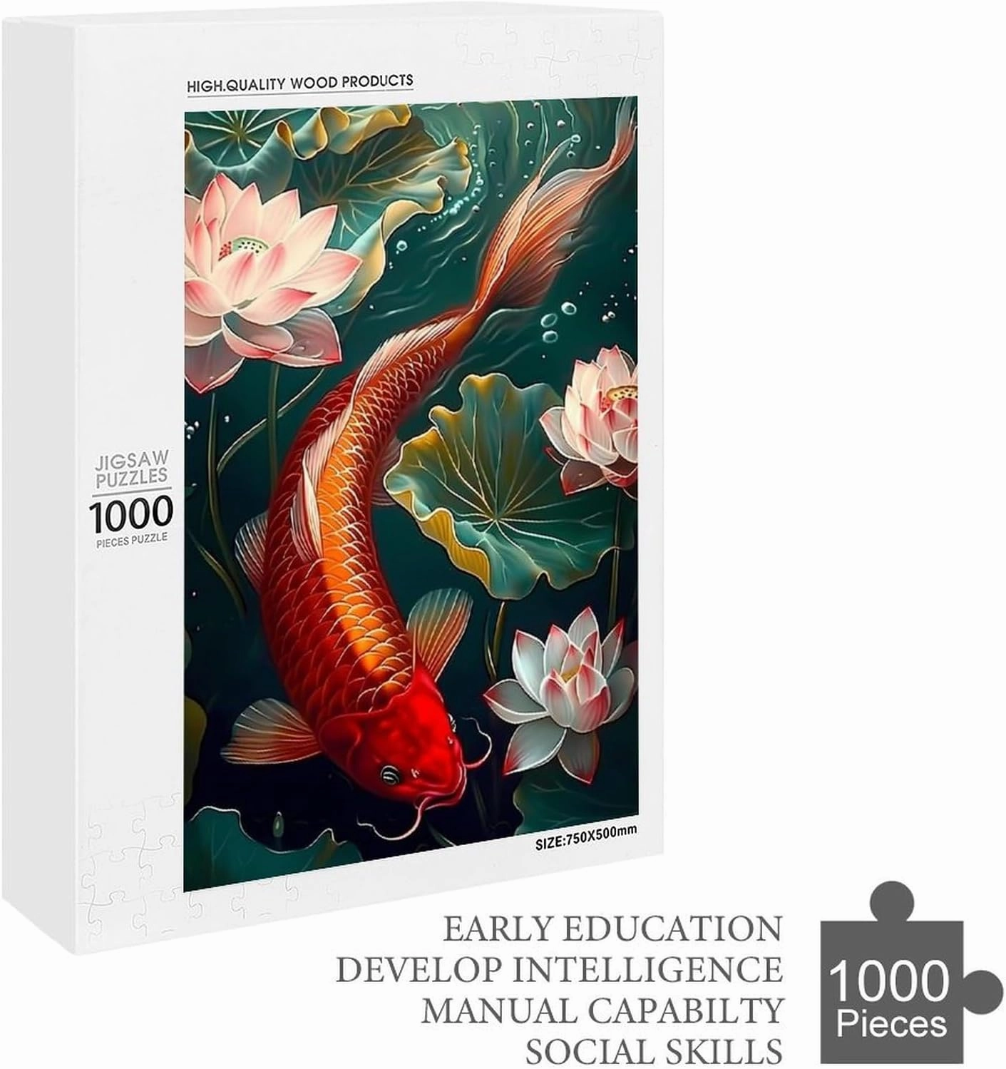Puzzles for Adults 1000 Pieces - Koi in The Lotus Pond Fish Puzzles for Family Games, Puzzle for Gifts, Funny Puzzle for Education