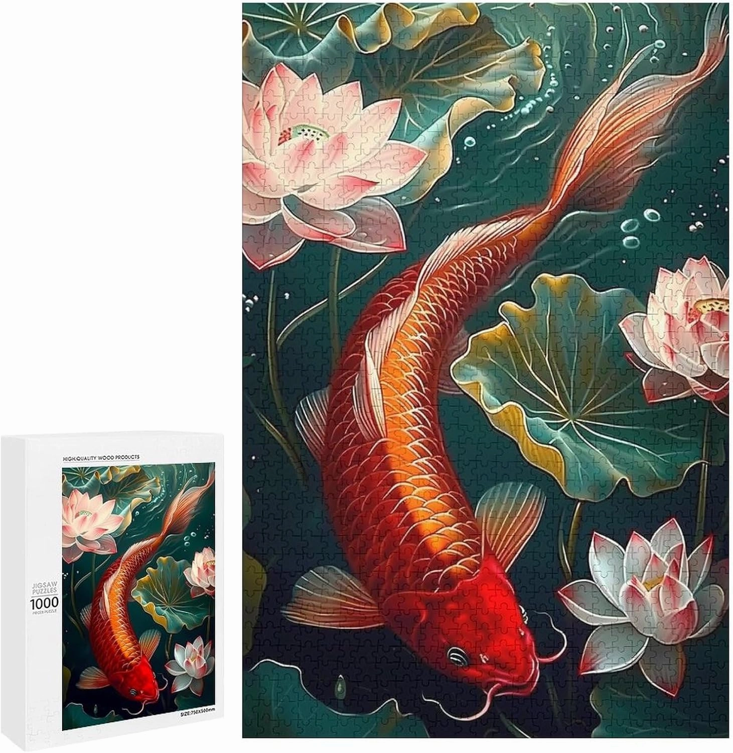 Puzzles for Adults 1000 Pieces - Koi in The Lotus Pond Fish Puzzles for Family Games, Puzzle for Gifts, Funny Puzzle for Education