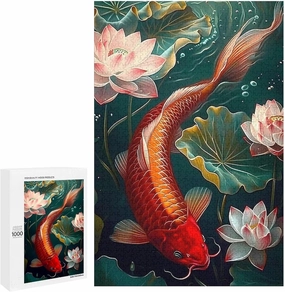 Puzzles for Adults 1000 Pieces - Koi in The Lotus Pond Fish Puzzles for Family Games, Puzzle for Gifts, Funny Puzzle for Education