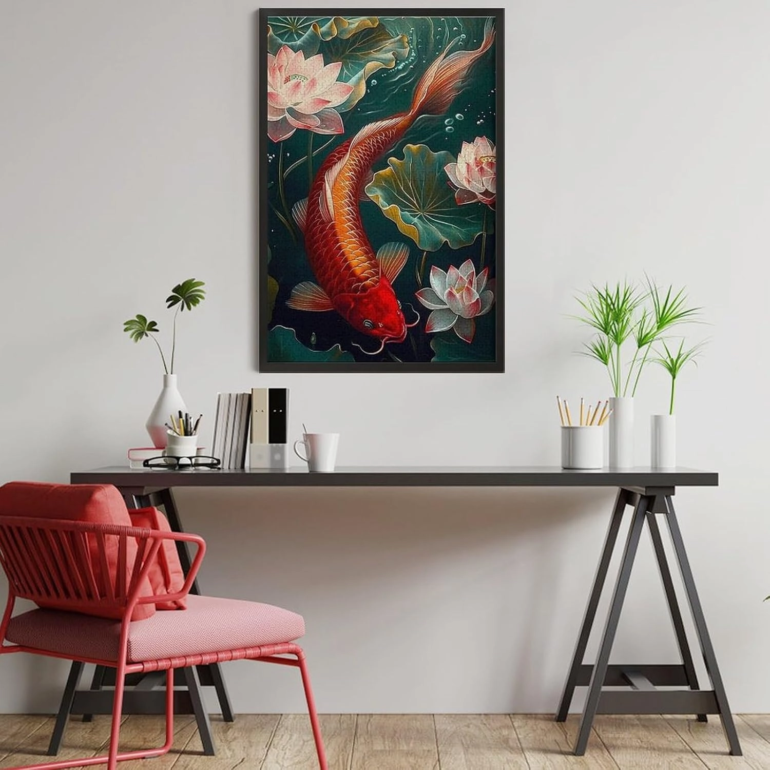 Puzzles for Adults 1000 Pieces - Koi in The Lotus Pond Fish Puzzles for Family Games, Puzzle for Gifts, Funny Puzzle for Education