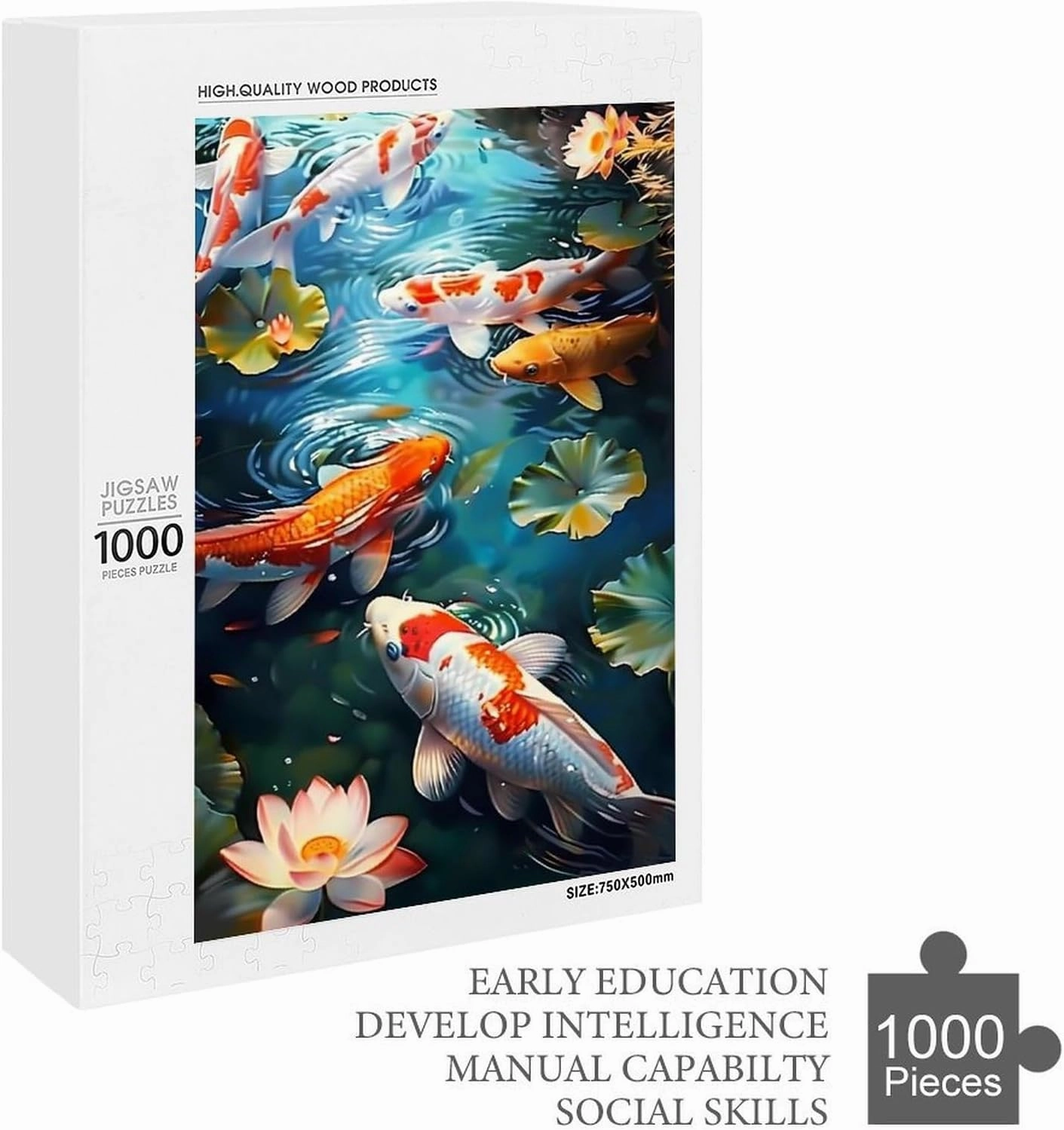 Puzzles for Adults 1000 Pieces - Koi Swimming in Lotus Ponds Fish Funny Puzzle, Seek and Find Activities, Travel Toys for Toddlers and Kids